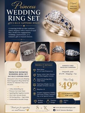 Princess Womens Wedding Ring Set in Blue Sapphire and Silver